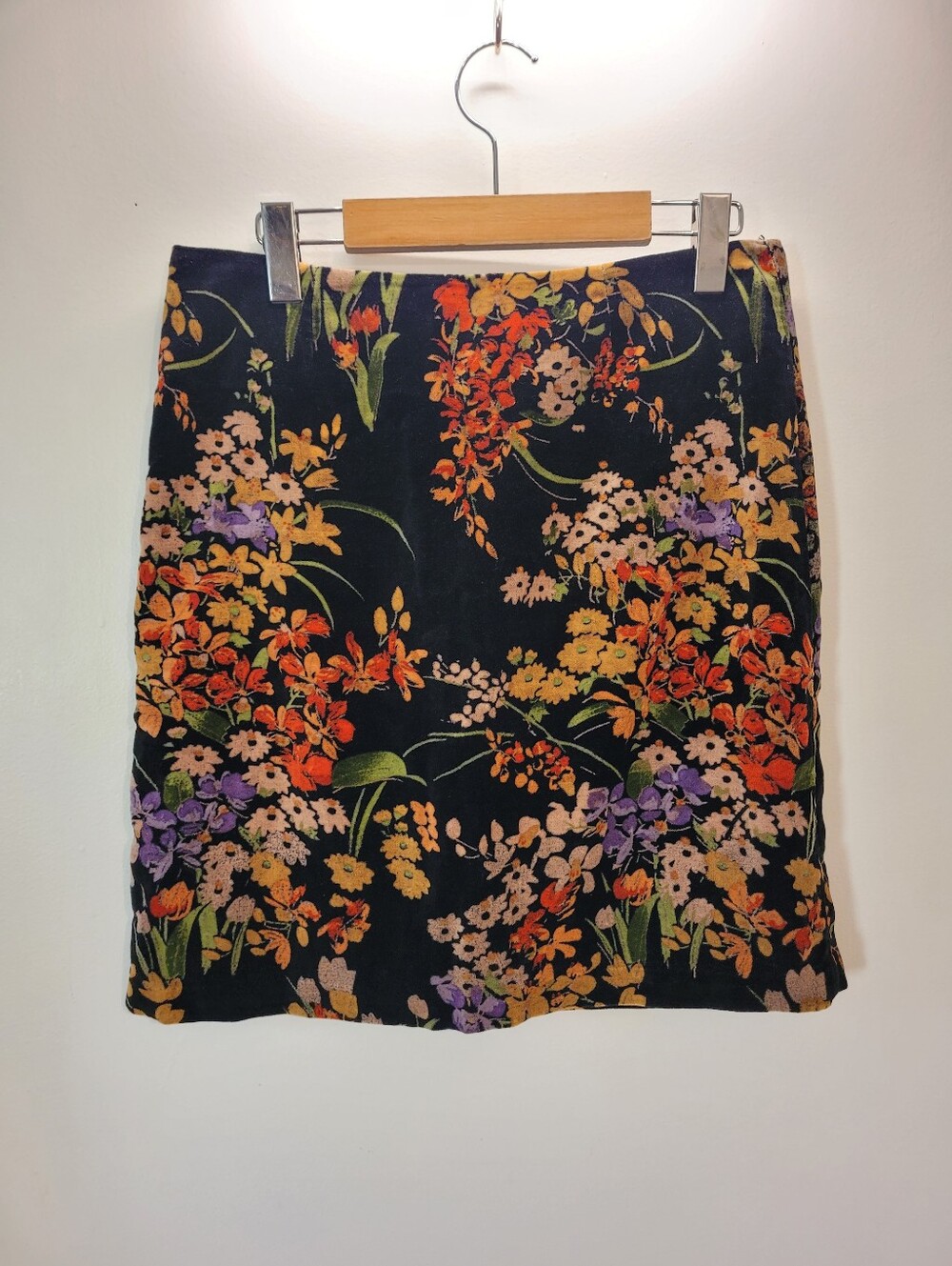 Jaba Black Floral Velvet Mini Skirt with Orange and Purple Blooms - Size S